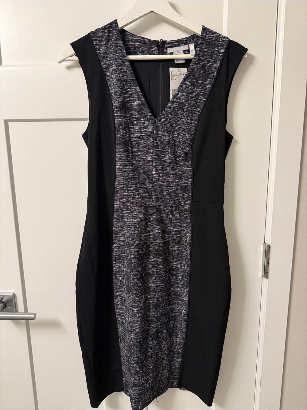 H&M Black & Gray V‑Neck Midi Sheath Dress